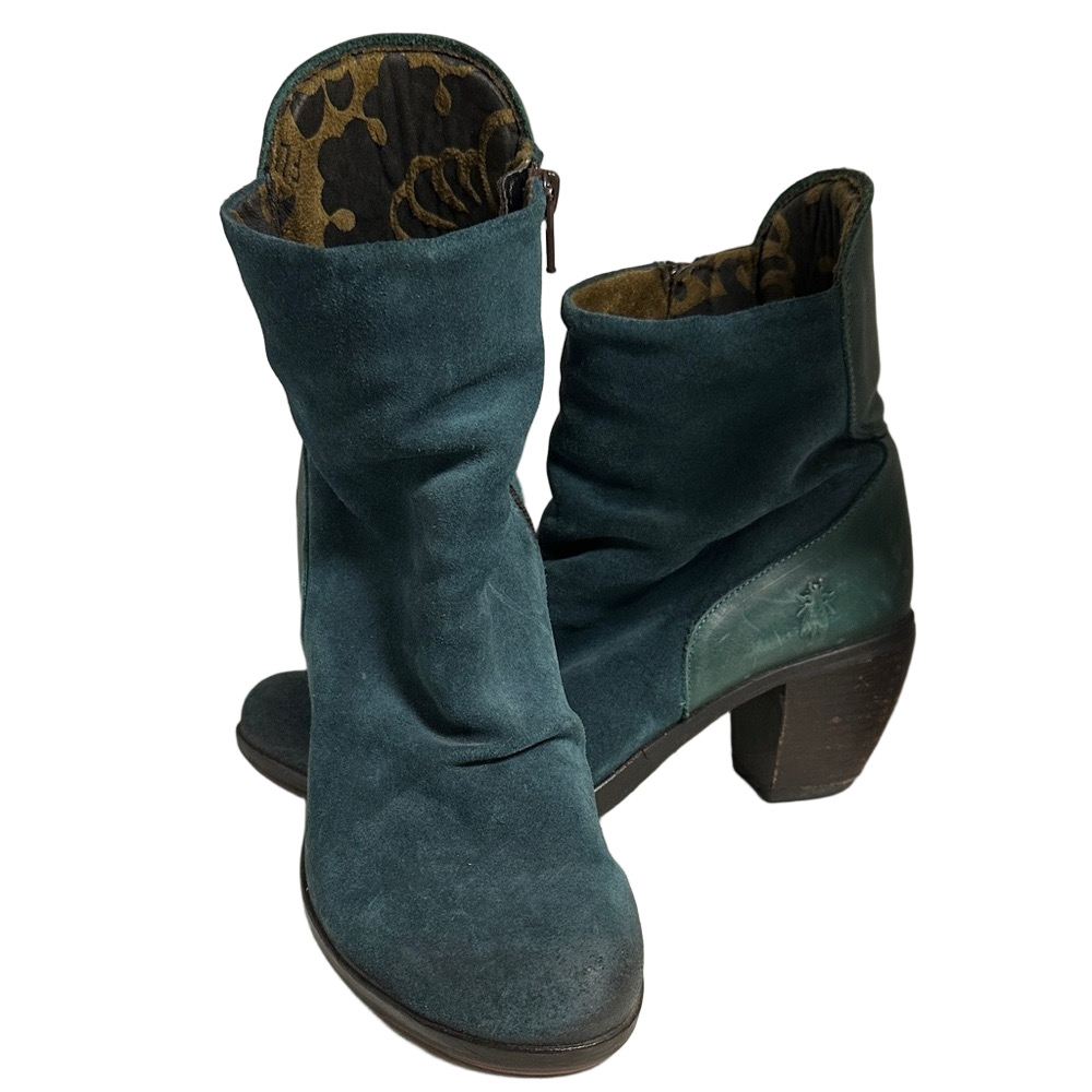 Fly London Teal Green Suede Slouch Ankle Boots – Size 39 / US 8